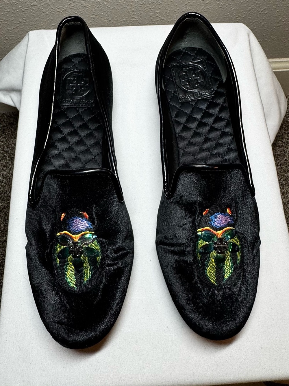 Tory Burch - Easton Black Velvet Embroidered Slip-On Loafers - 8.5 - Picture 15 of 16